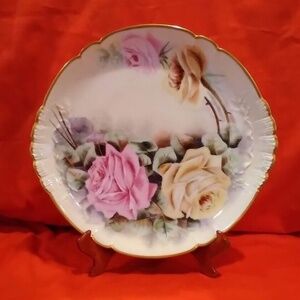 Antique Haviland France Porcelain Large Platter Roses Theme Relief Edges
